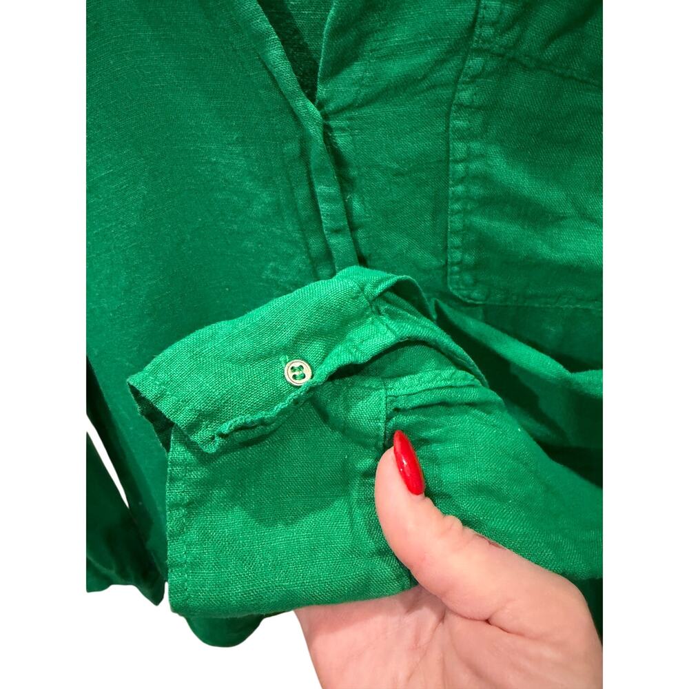 ZARA Emerald Green Linen Blend Gold Button Roll Up Tab Shirt Top S EUC - Picture 8 of 8